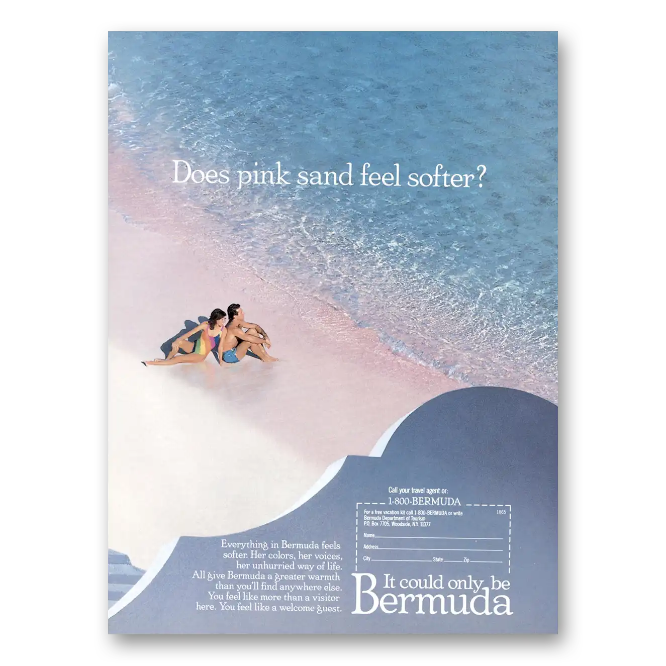 1989 Bermuda Does Pink Sand Feel Softer Vintage Magazine Print Ad