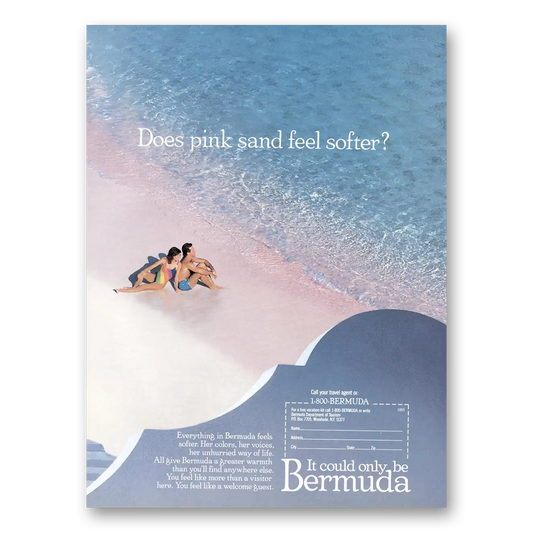 1989 Bermuda Does Pink Sand Feel Softer Vintage Magazine Print Ad