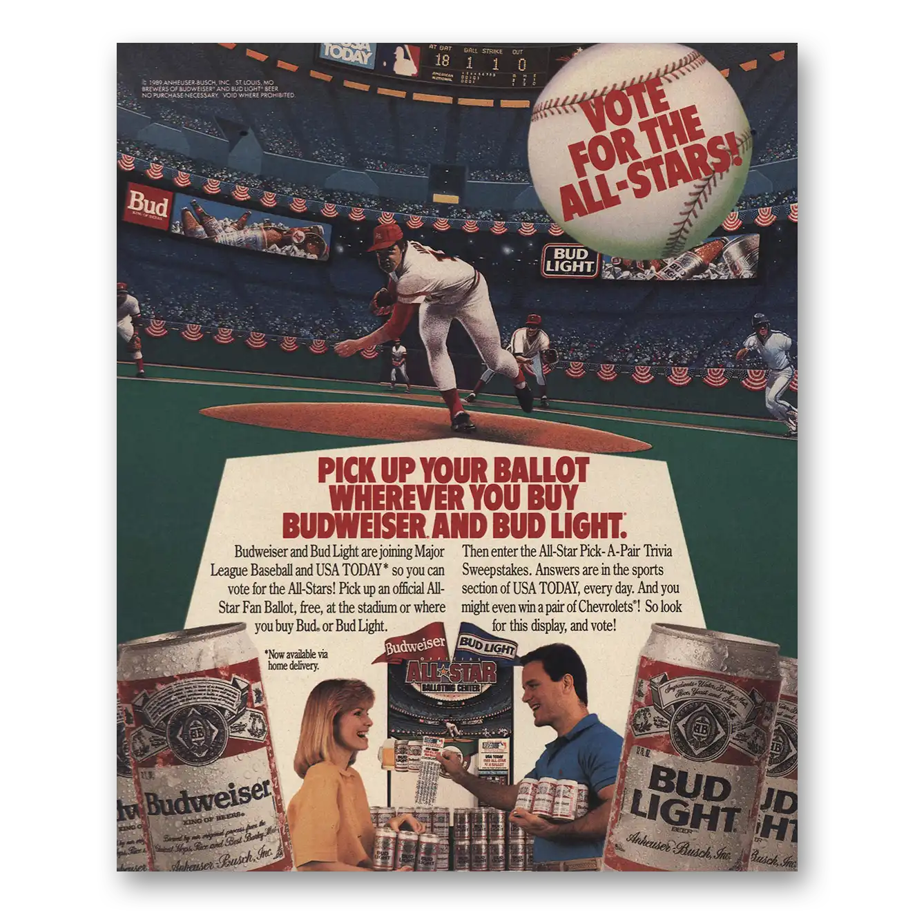 1989 Budweiser Beer Vote for the All Stars Vintage Magazine Print Ad