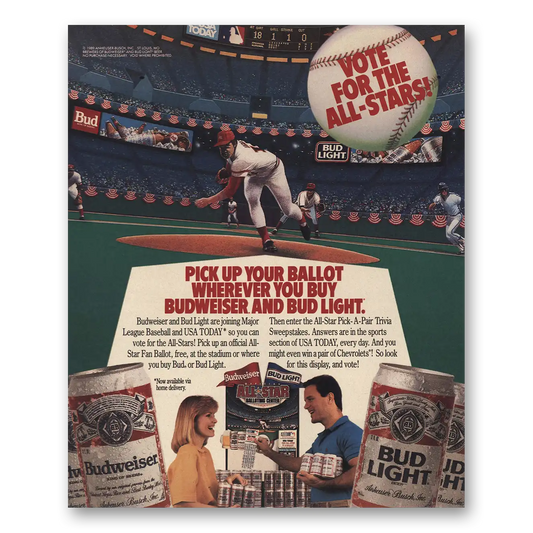 1989 Budweiser Beer Vote for the All Stars Vintage Magazine Print Ad