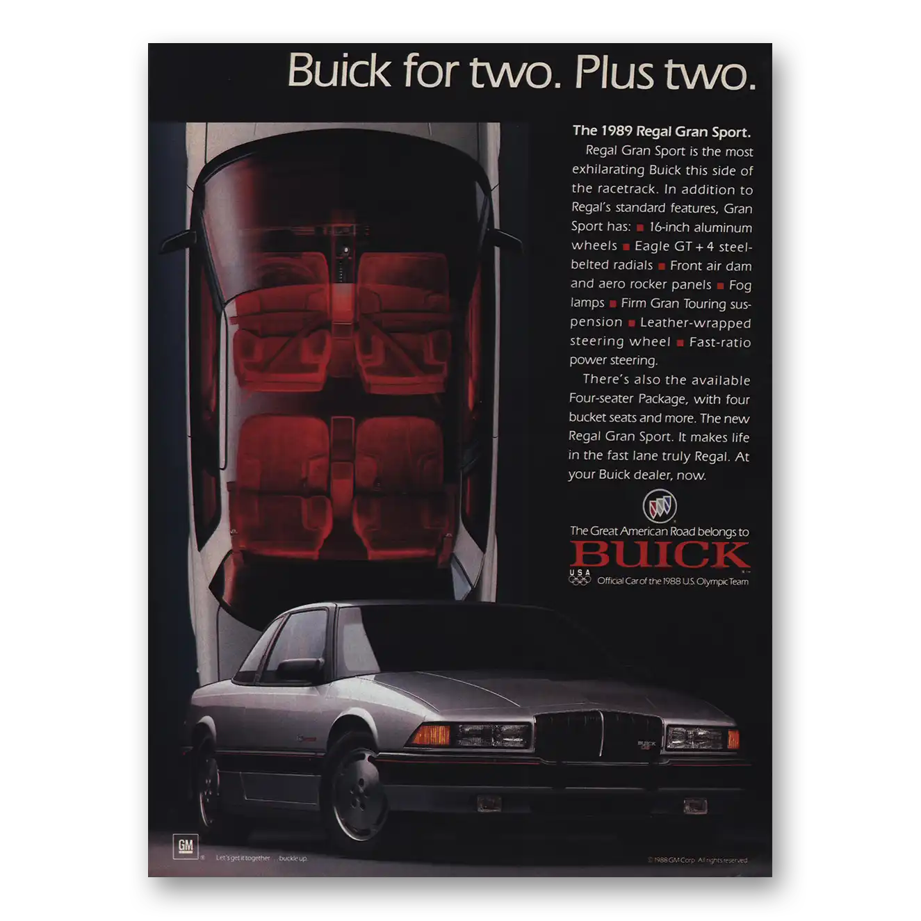 1989 Buick Regal Gran Sport Buick for Two Plus Two Vintage Magazine Print Ad