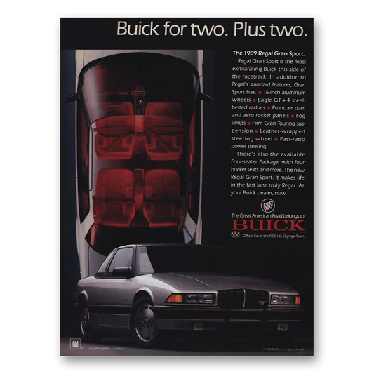 1989 Buick Regal Gran Sport Buick for Two Plus Two Vintage Magazine Print Ad