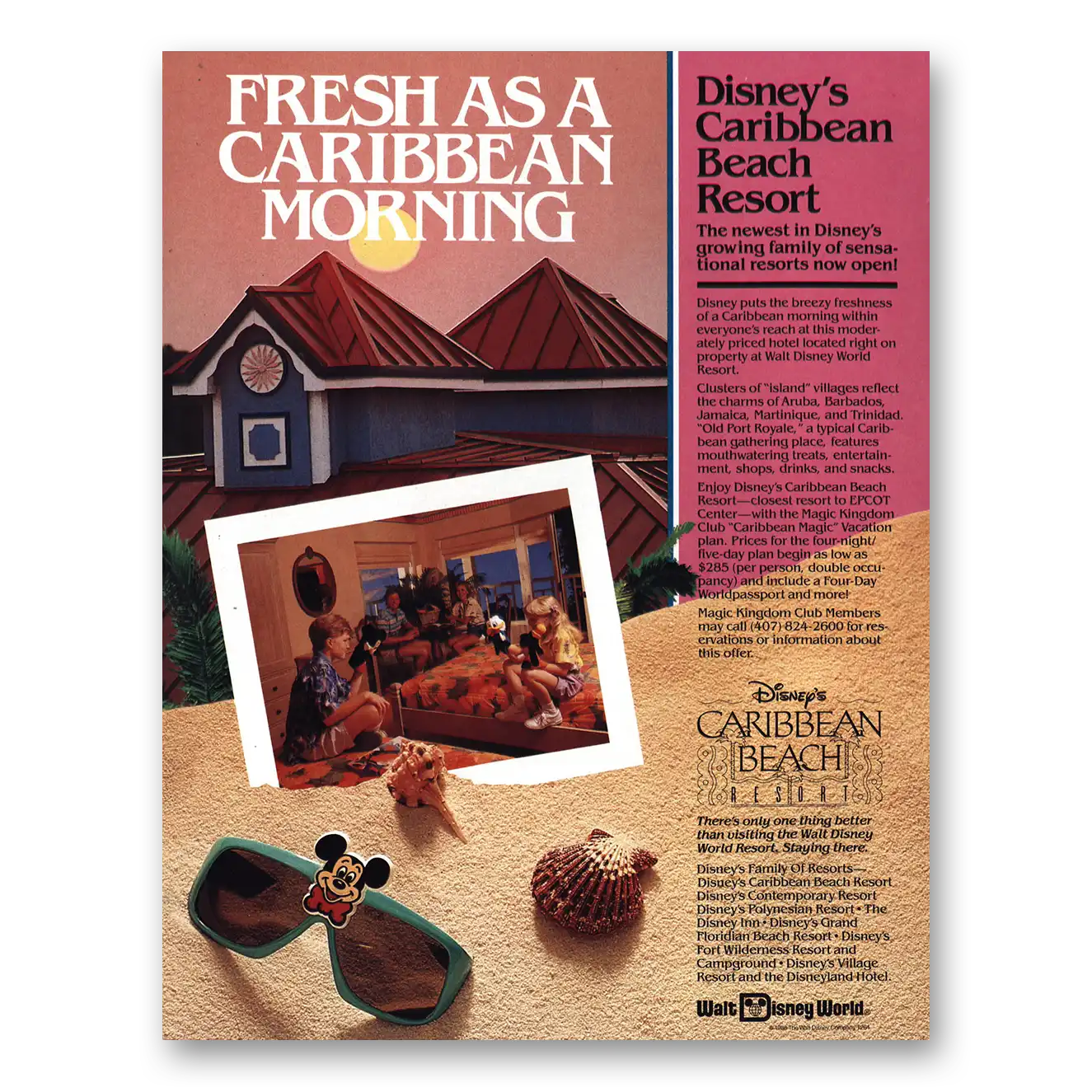 1989 Disneys Caribbean Beach Hotel Fresh as Caribbean Morning Vintage Magazine Print Ad