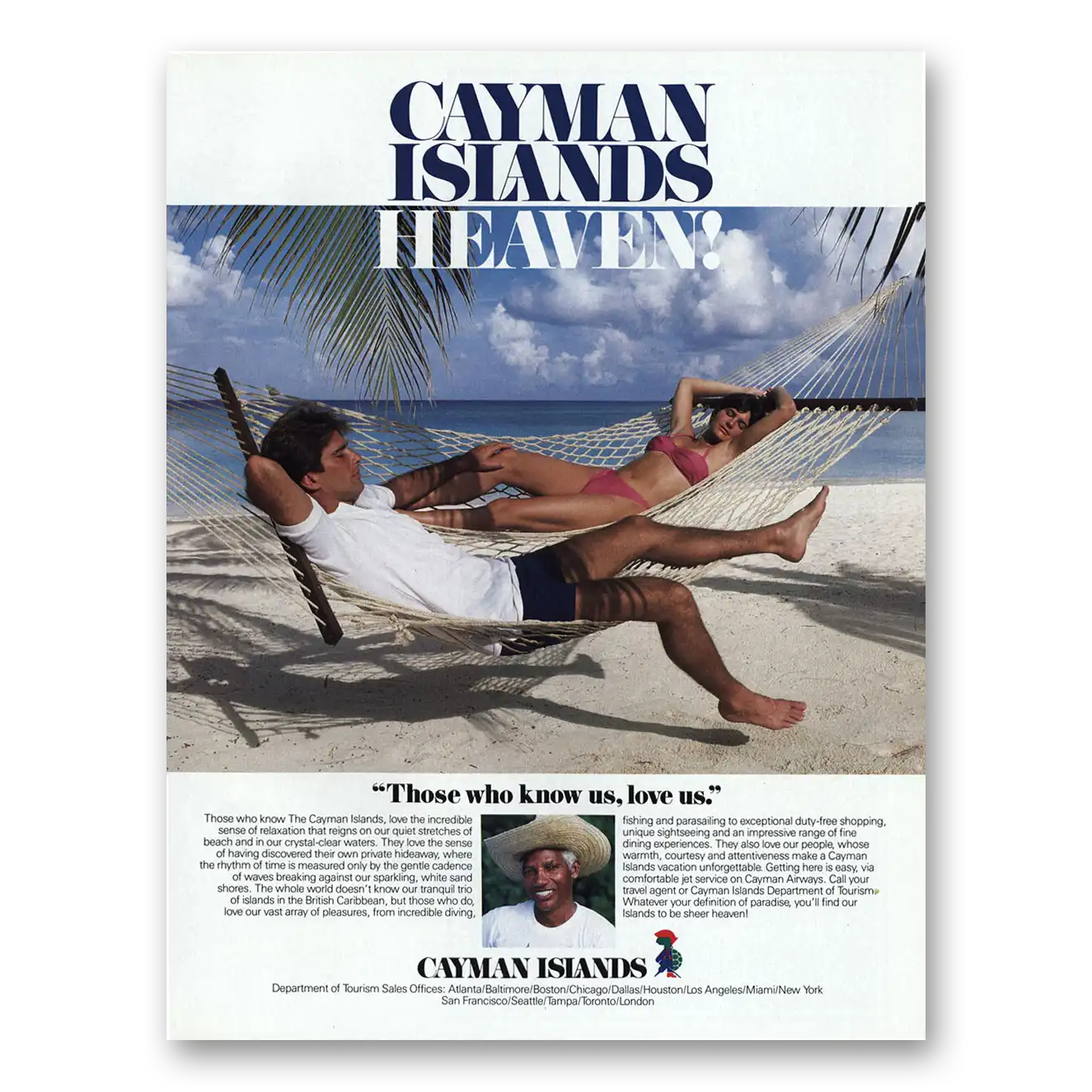 1989 Cayman Islands Heaven Those Who Know Us Love Us Vintage Magazine Print Ad