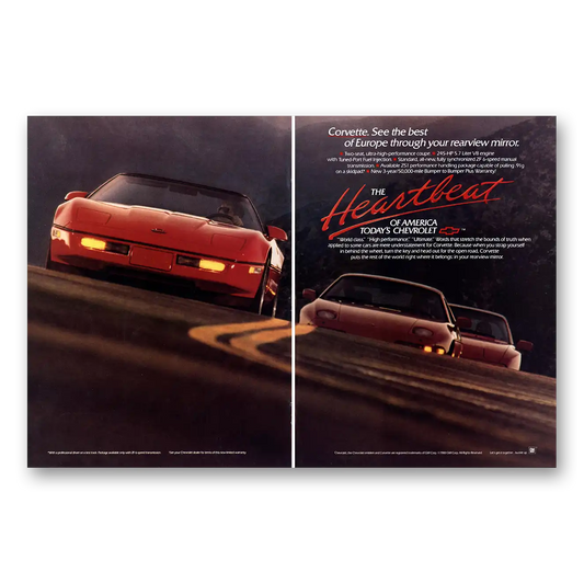 1989 Chevrolet Corvette Best of Europe Through Rearview Mirror Vintage Magazine Print Ad