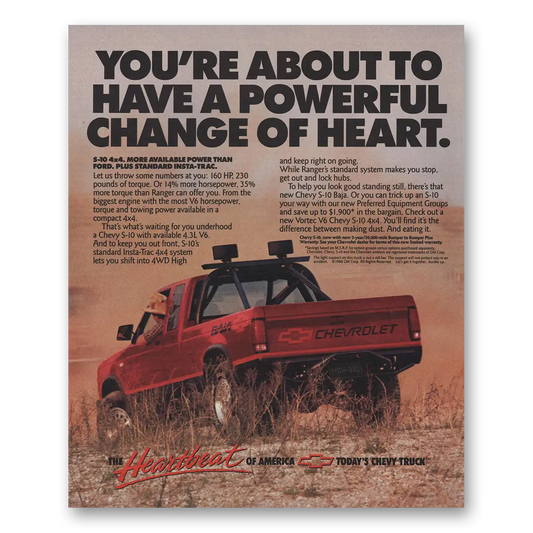 1989 Chevrolet S10 Powerful Change of Heart Vintage Magazine Print Ad