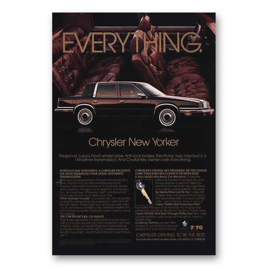 1989 Chrysler New Yorker Everything Vintage Magazine Print Ad