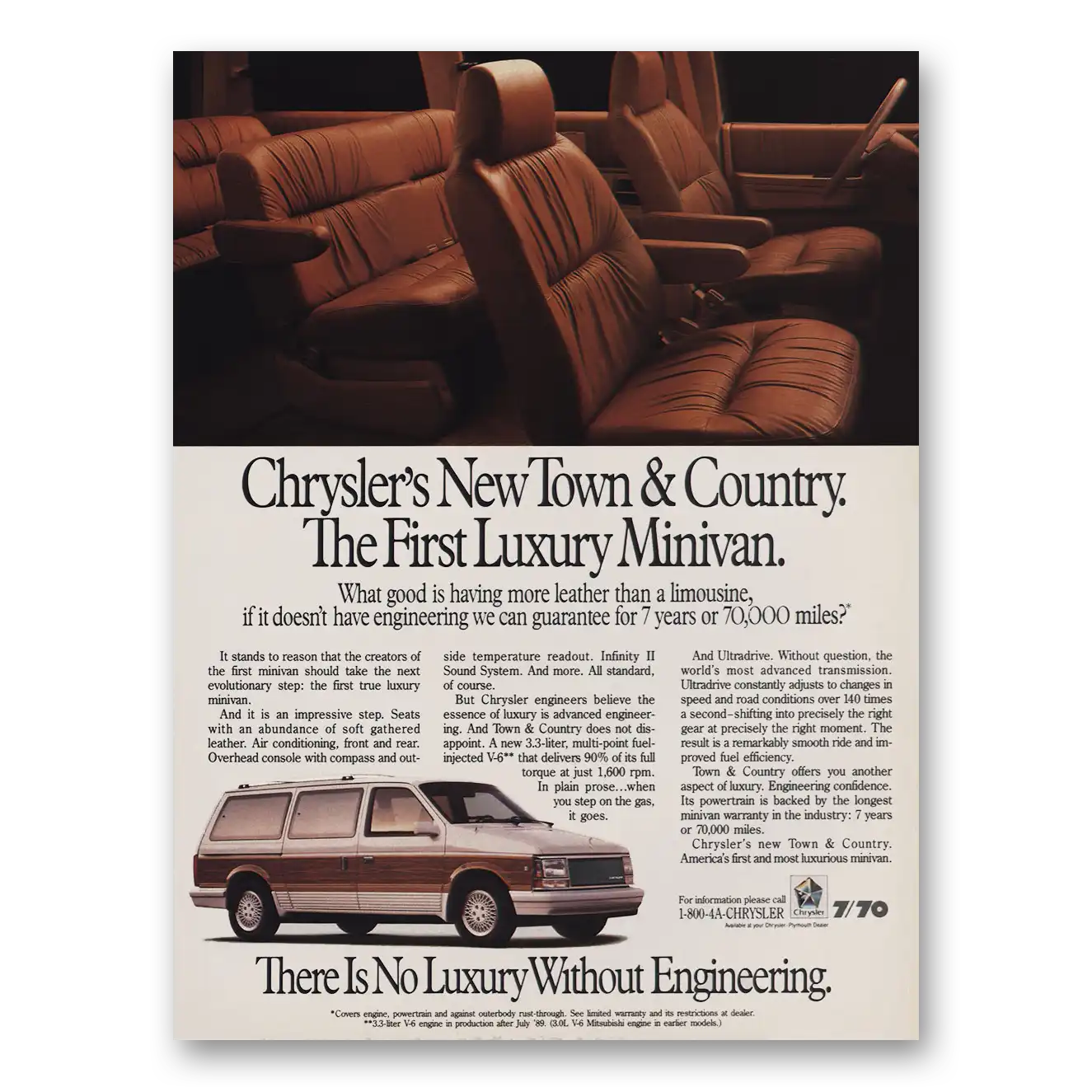 1989 Chrysler Town and Country Minivan First Luxury Minivan Vintage Magazine Print Ad