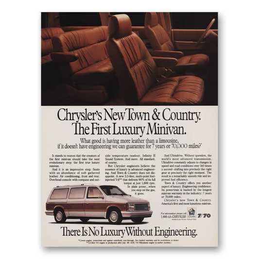 1989 Chrysler Town and Country Minivan First Luxury Minivan Vintage Magazine Print Ad