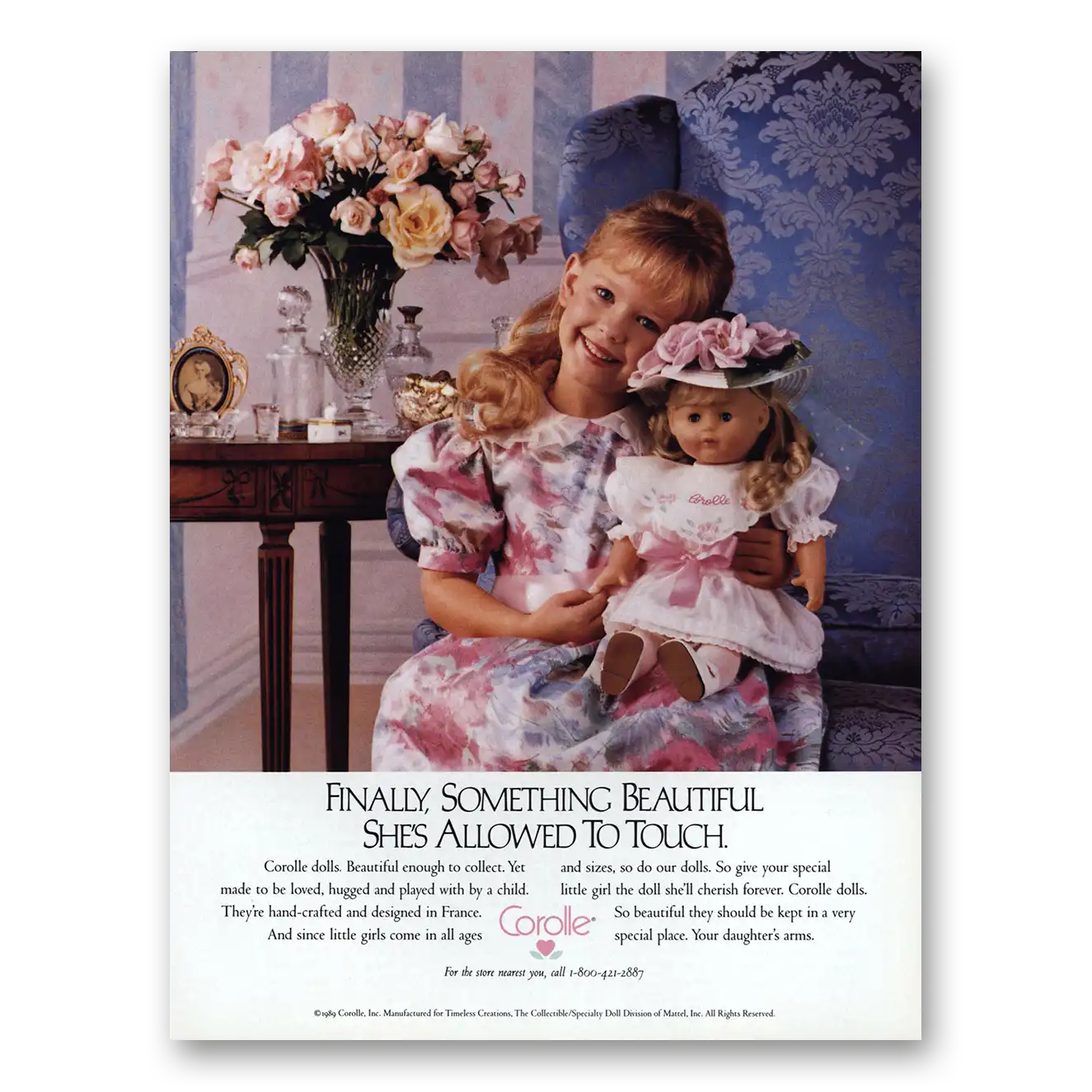 1989 Corolle Dolls Something Beautiful She's Allowed To Touch Vintage Magazine Print Ad