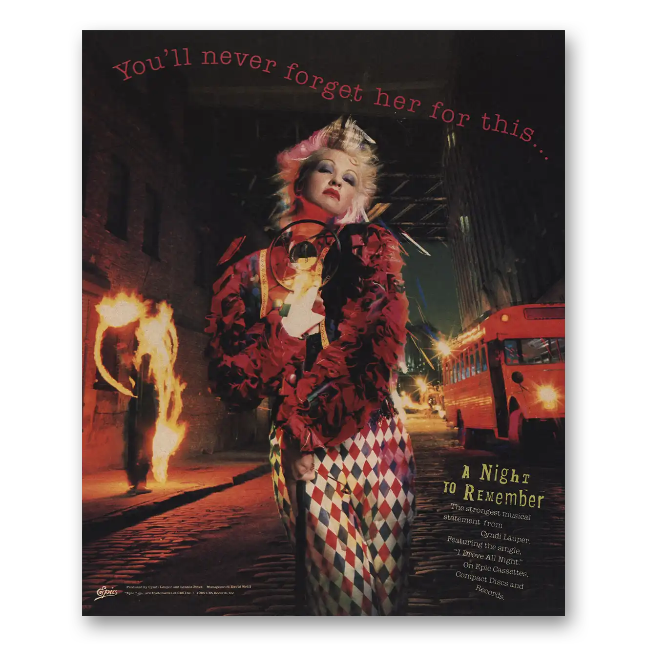 1989 Cyndi Lauper Promo Night to Remember Vintage Magazine Print Ad