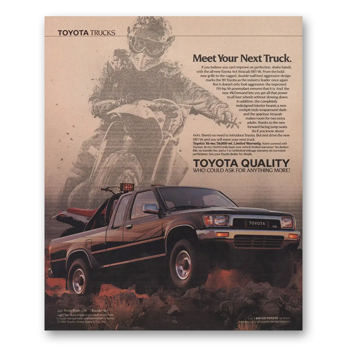 1989 Toyota Trucks Meet Your Next Truck Motorcycle Vintage Magazine Print Ad