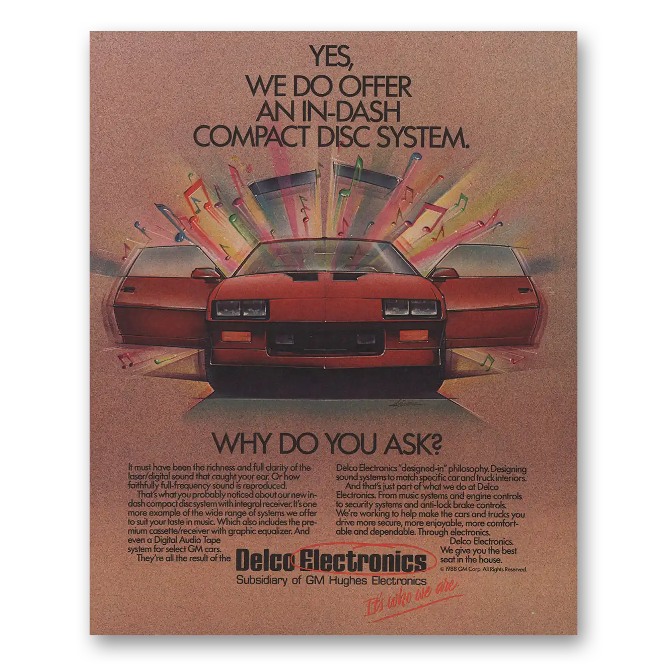 1989 Delco Auto Radio Dash Compact Disc System Vintage Magazine Print Ad