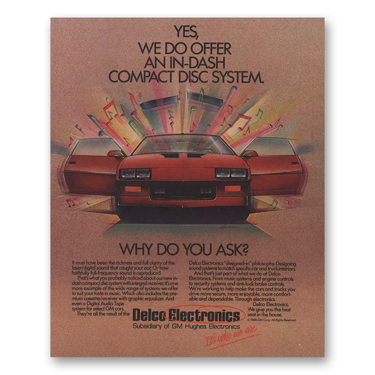 1989 Delco Auto Radio Dash Compact Disc System Vintage Magazine Print Ad