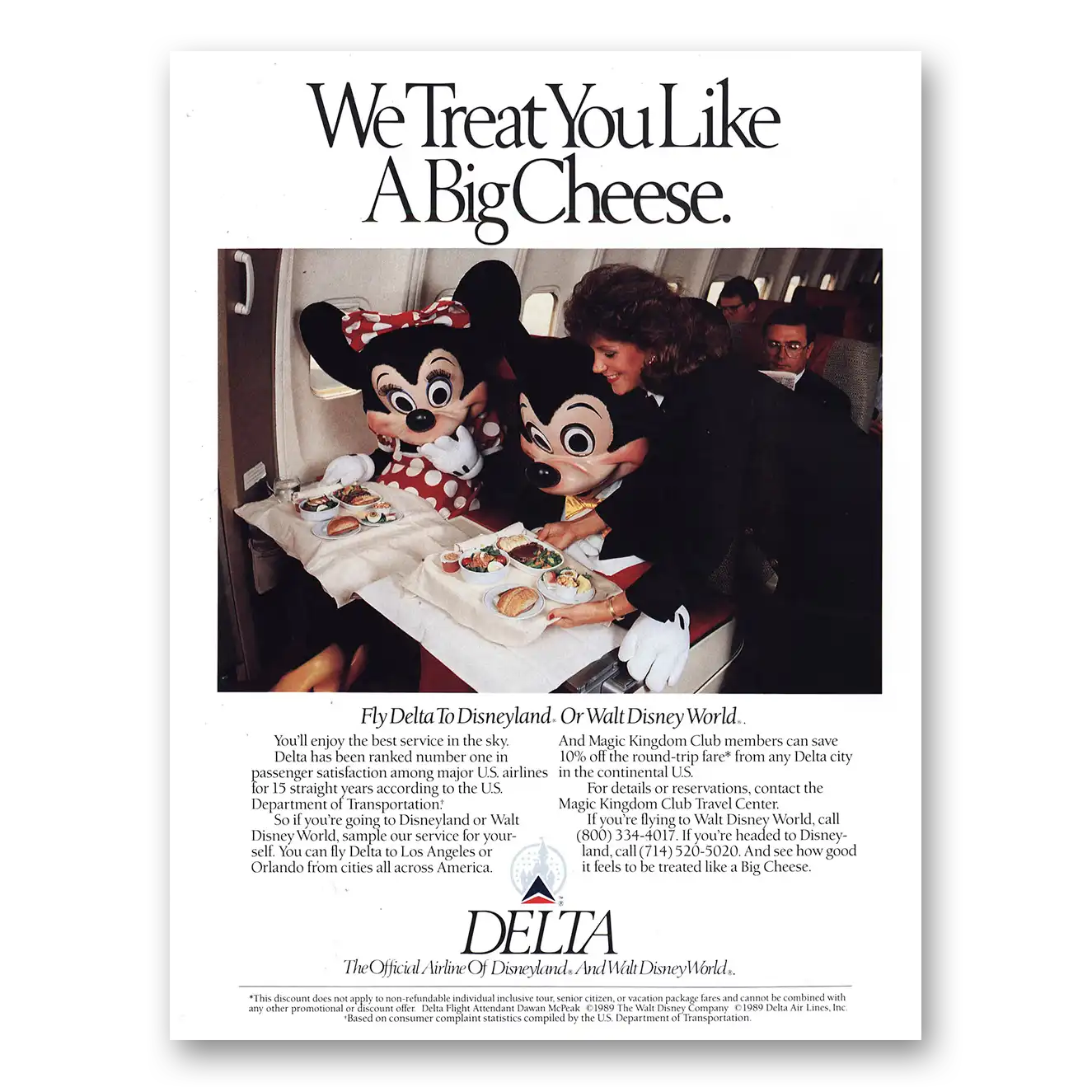 1989 Delta Air Lines We Treat You Like the Big Cheese Vintage Magazine Print Ad