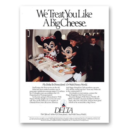 1989 Delta Air Lines We Treat You Like the Big Cheese Vintage Magazine Print Ad