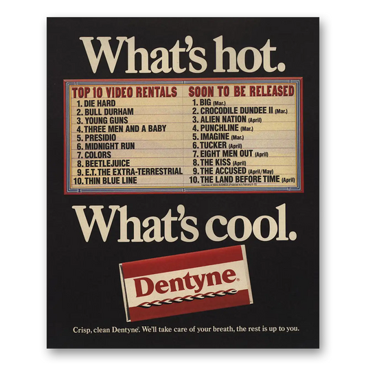 1989 Dentyne Whats Hot Cool Movies Vintage Magazine Print Ad