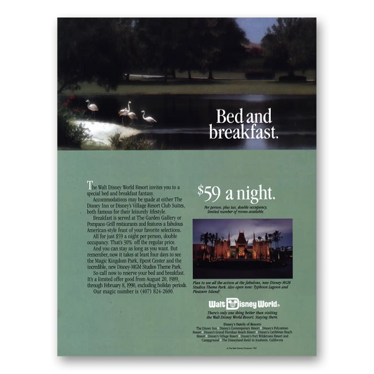 1989 Walt Disney World Bed and Breakfast Vintage Magazine Print Ad