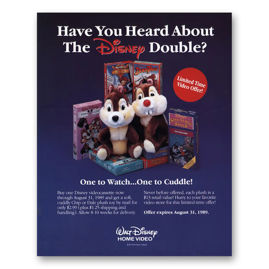 1989 Walt Disney Home Video Disney Double Vintage Magazine Print Ad