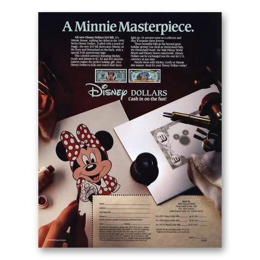 1989 Disney Dollars Minnie Masterpiece Vintage Magazine Print Ad