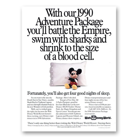 1989 Walt Disney World 1990 Adventure Package Vintage Magazine Print Ad