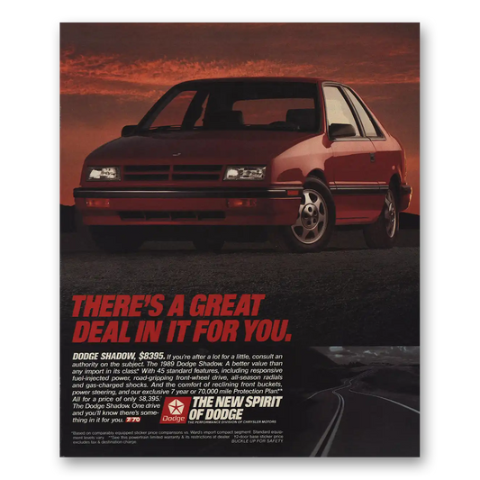 1989 Dodge Shadow Great Deal In It For You Vintage Magazine Print Ad