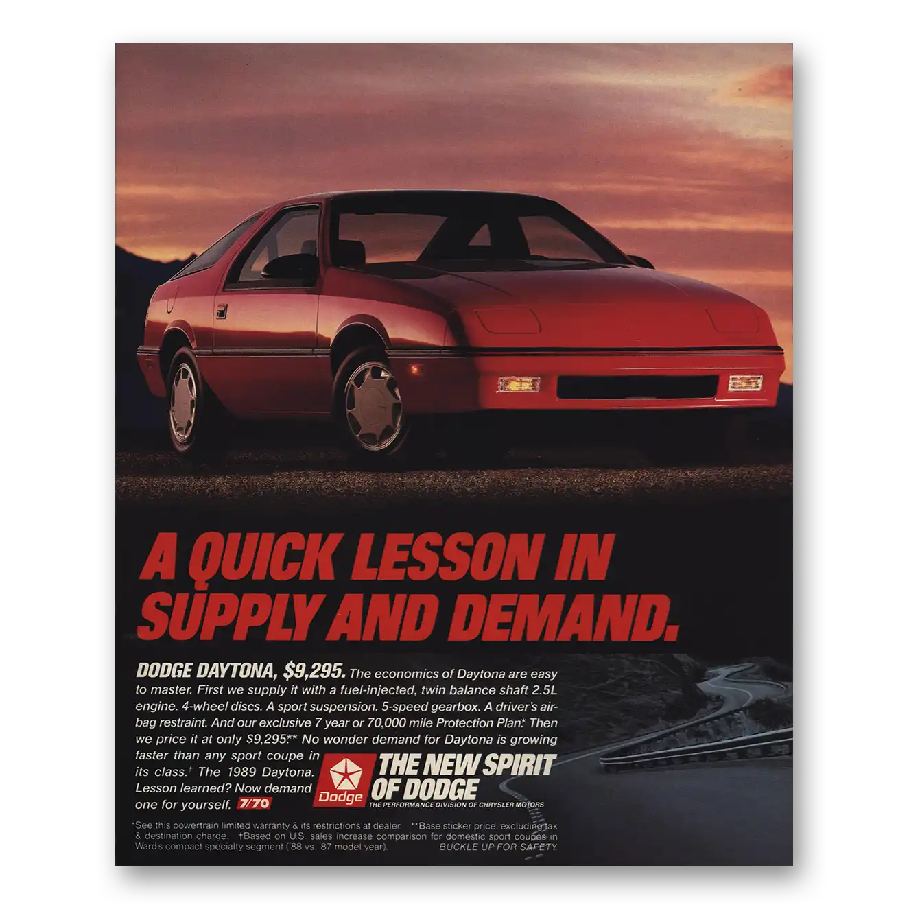 1989 Dodge Spirit Quick Lesson Supply and Demand Vintage Magazine Print Ad