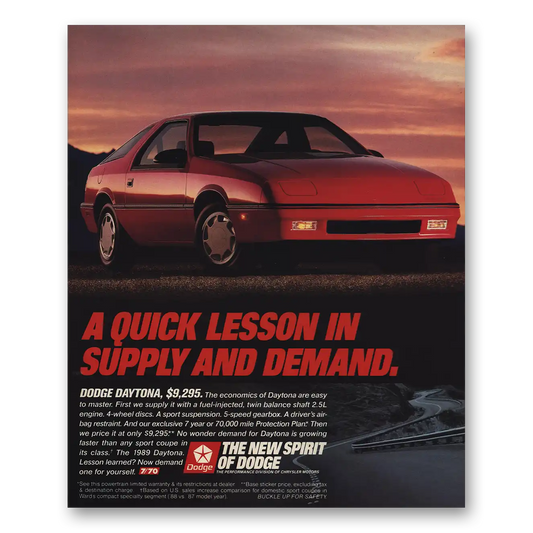 1989 Dodge Spirit Quick Lesson Supply and Demand Vintage Magazine Print Ad