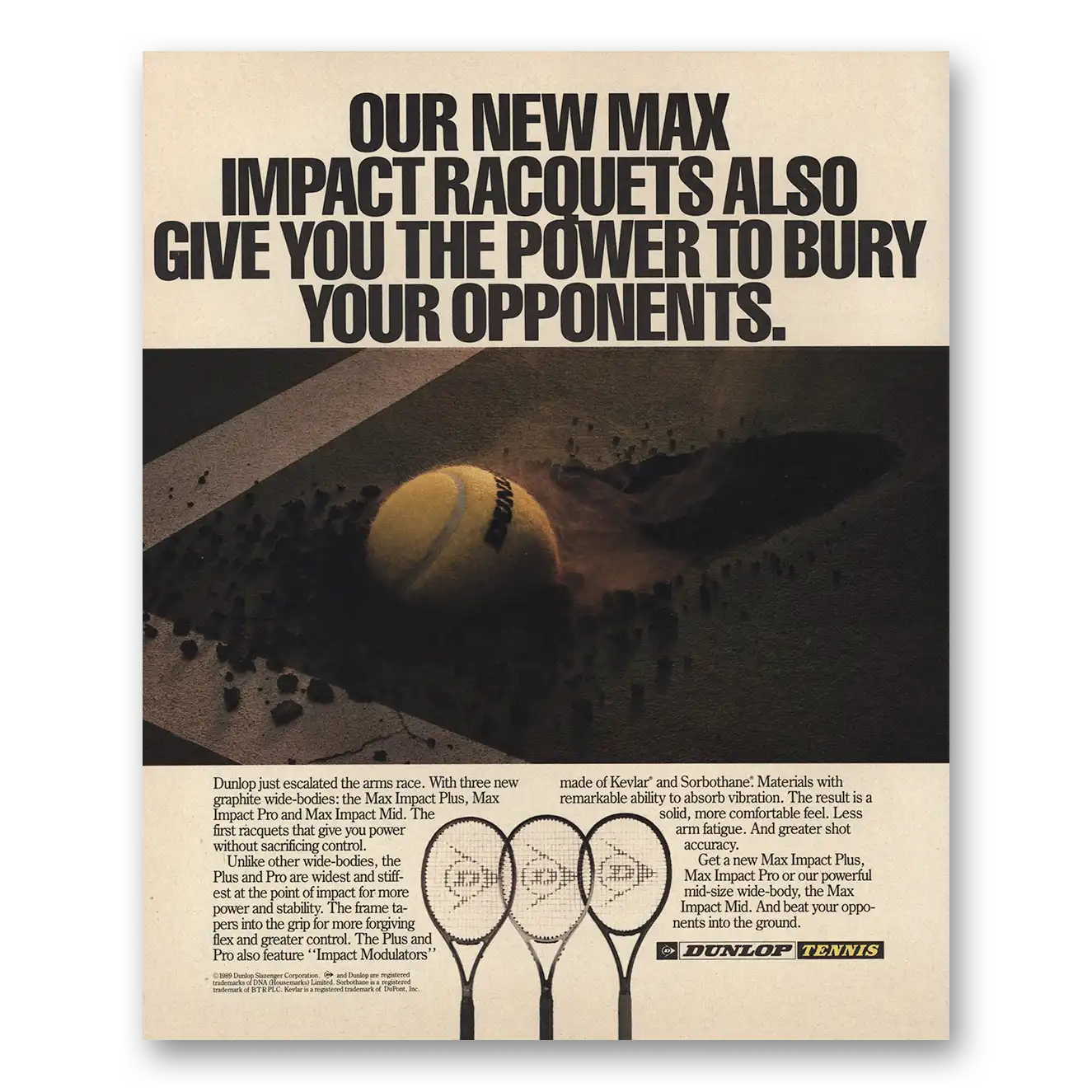 1989 Dunlop Tennis Max Impact Racquets Vintage Magazine Print Ad