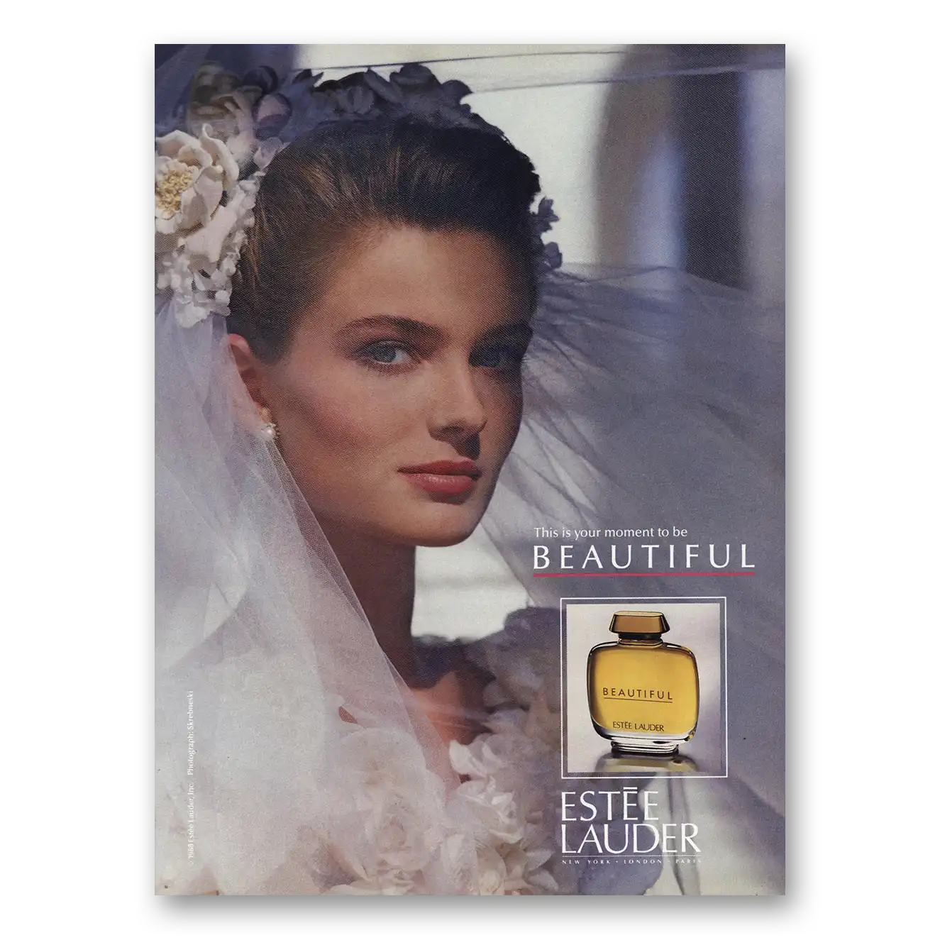 1989 Estee Lauder Beautiful This Is Your Moment Vintage Magazine Print Ad