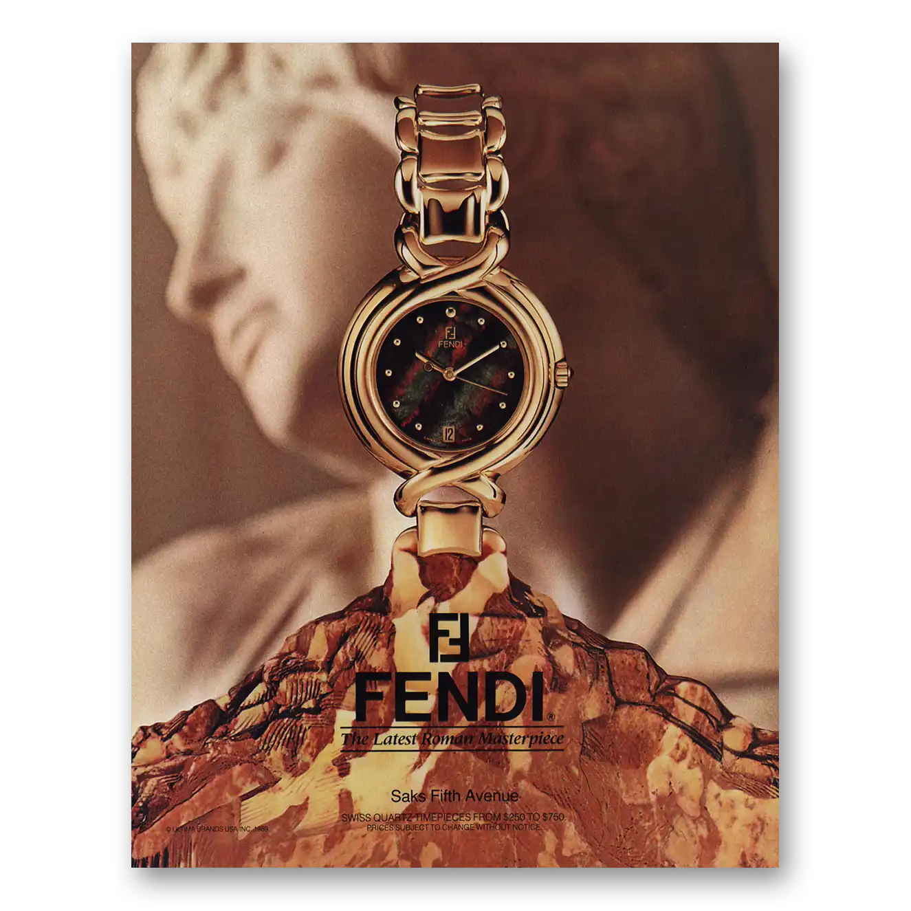 1989 Fendi Watch Latest Roman Masterpiece Vintage Magazine Print Ad