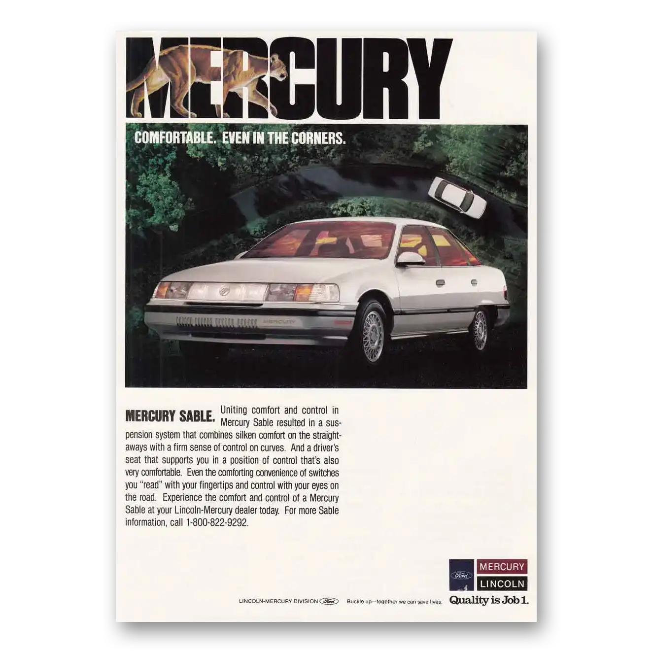 1989 Mercury Sable Comfortable Even In the Corners Vintage Magazine Print Ad