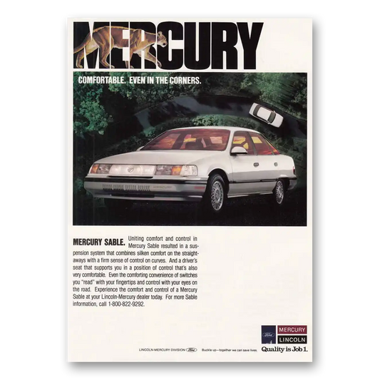 1989 Mercury Sable Comfortable Even In the Corners Vintage Magazine Print Ad