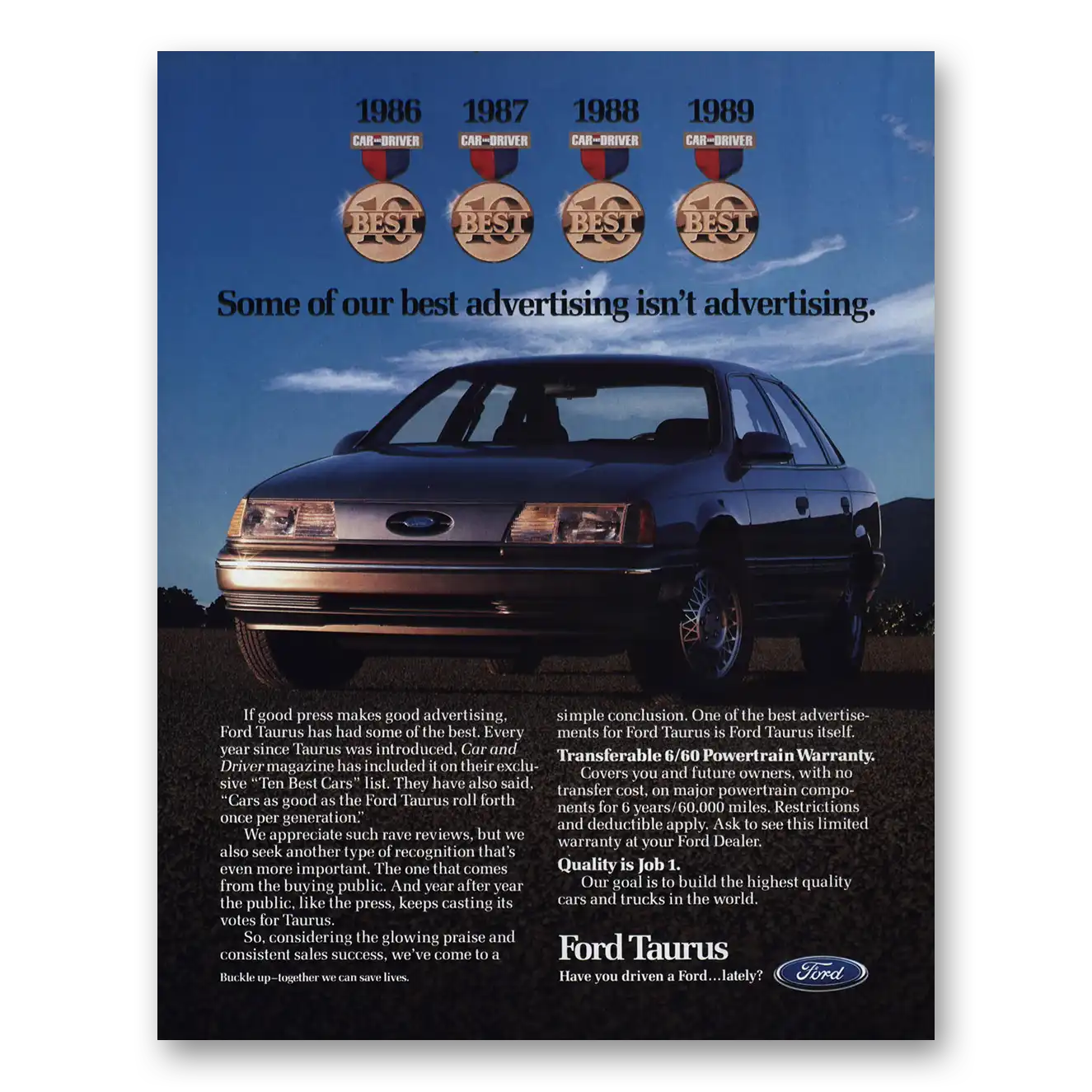 1989 Ford Taurus Some of Our Best Advertising Vintage Magazine Print Ad