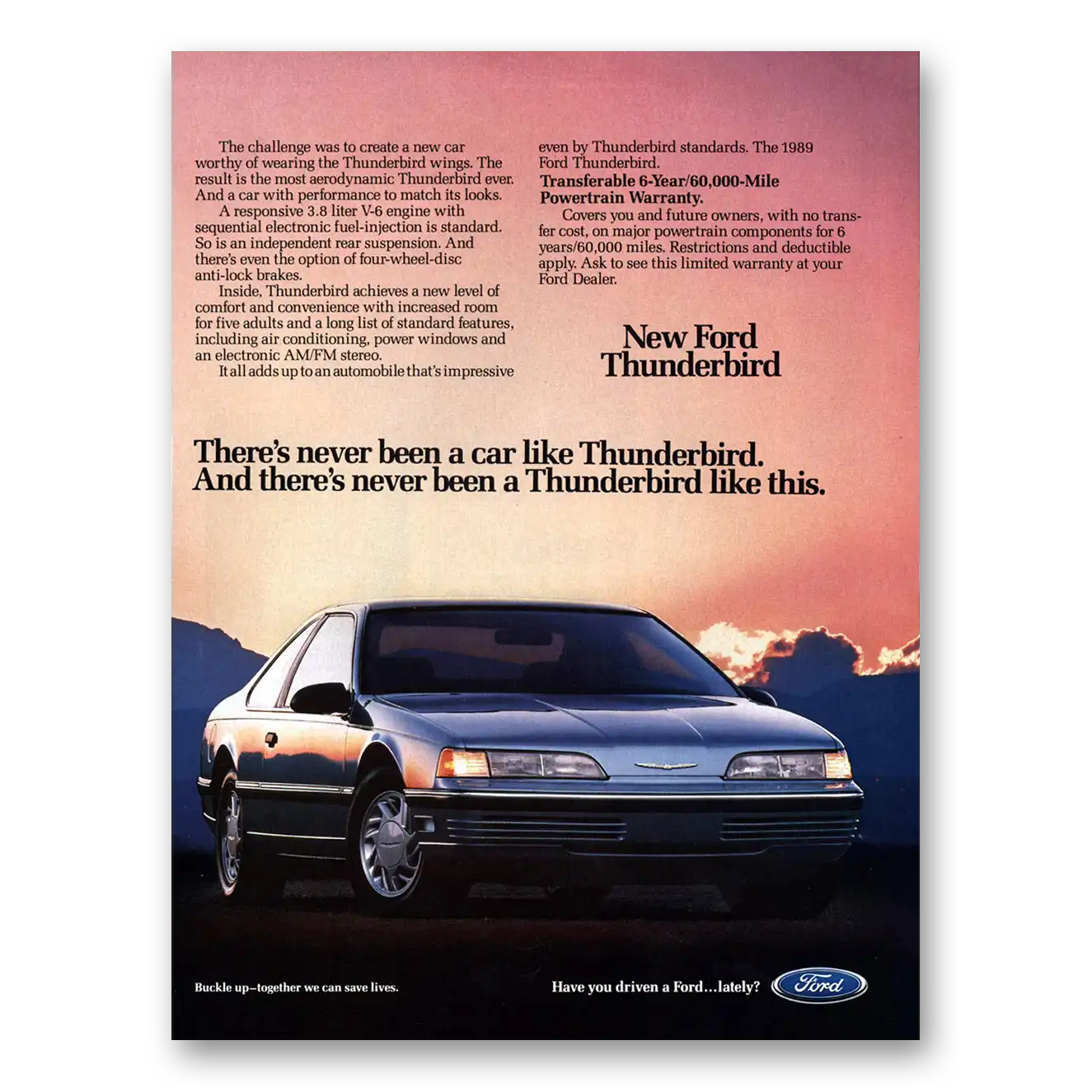 1989 Ford Thunderbird Theres Never Been a Car Like Vintage Magazine Print Ad