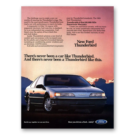 1989 Ford Thunderbird Theres Never Been a Car Like Vintage Magazine Print Ad