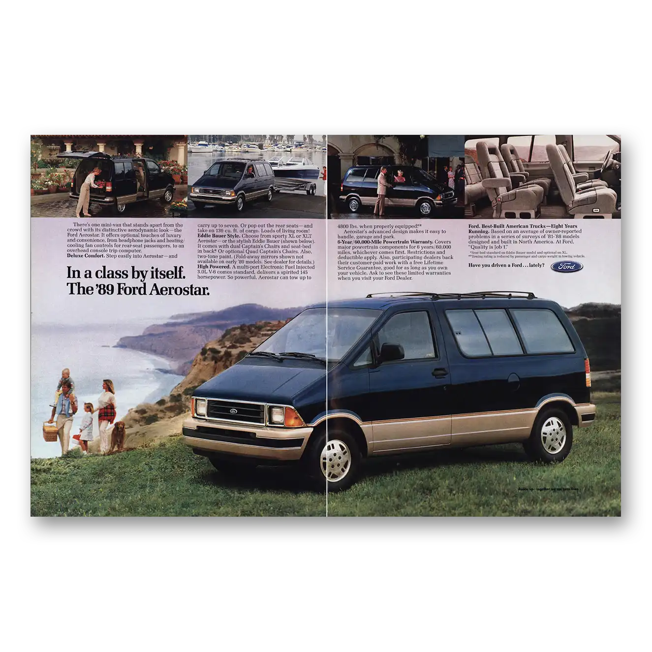 1989 Ford Aerostar Class By Itself Vintage Magazine Print Ad