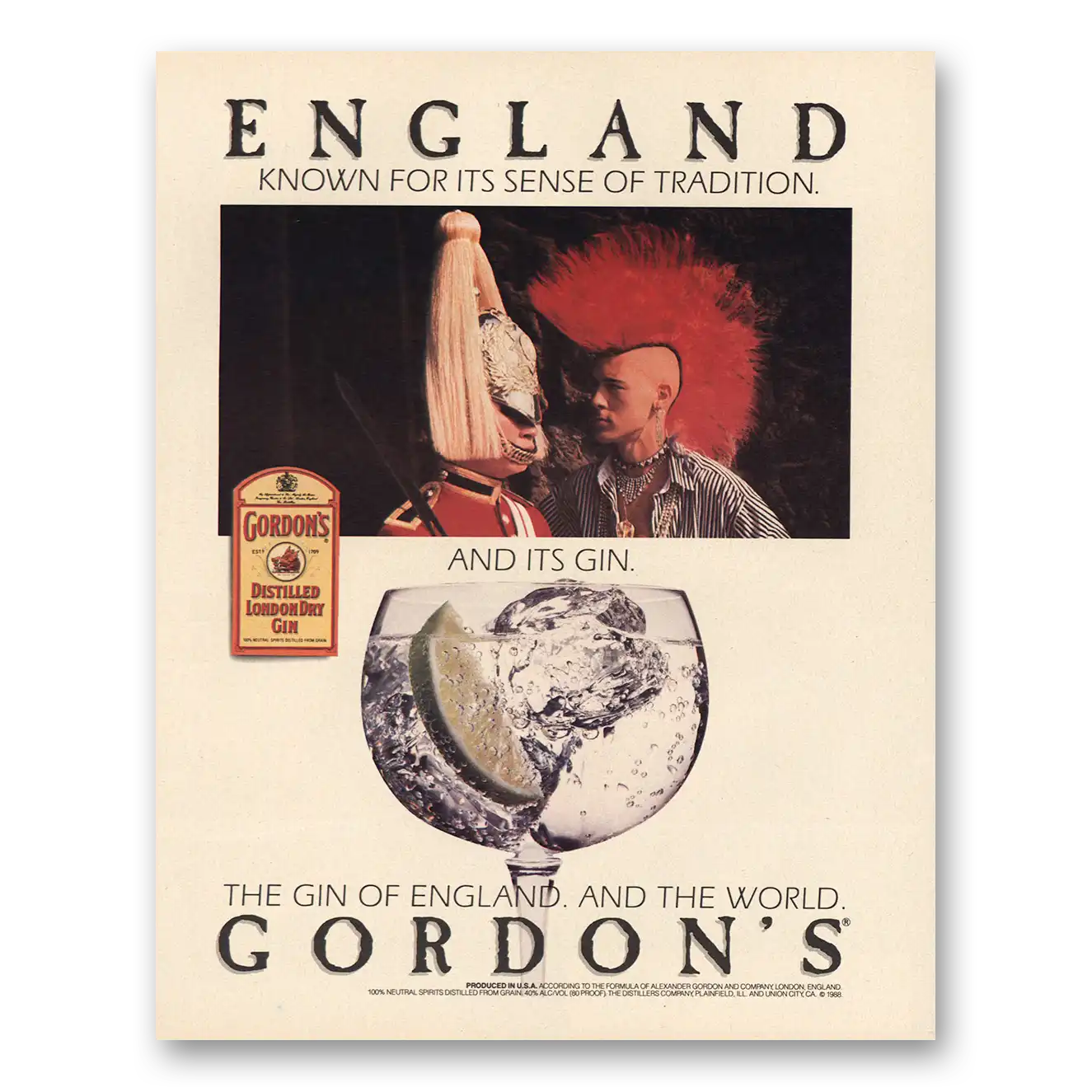 1989 Gordons Gin England Known for Sense of Tradition Vintage Magazine Print Ad