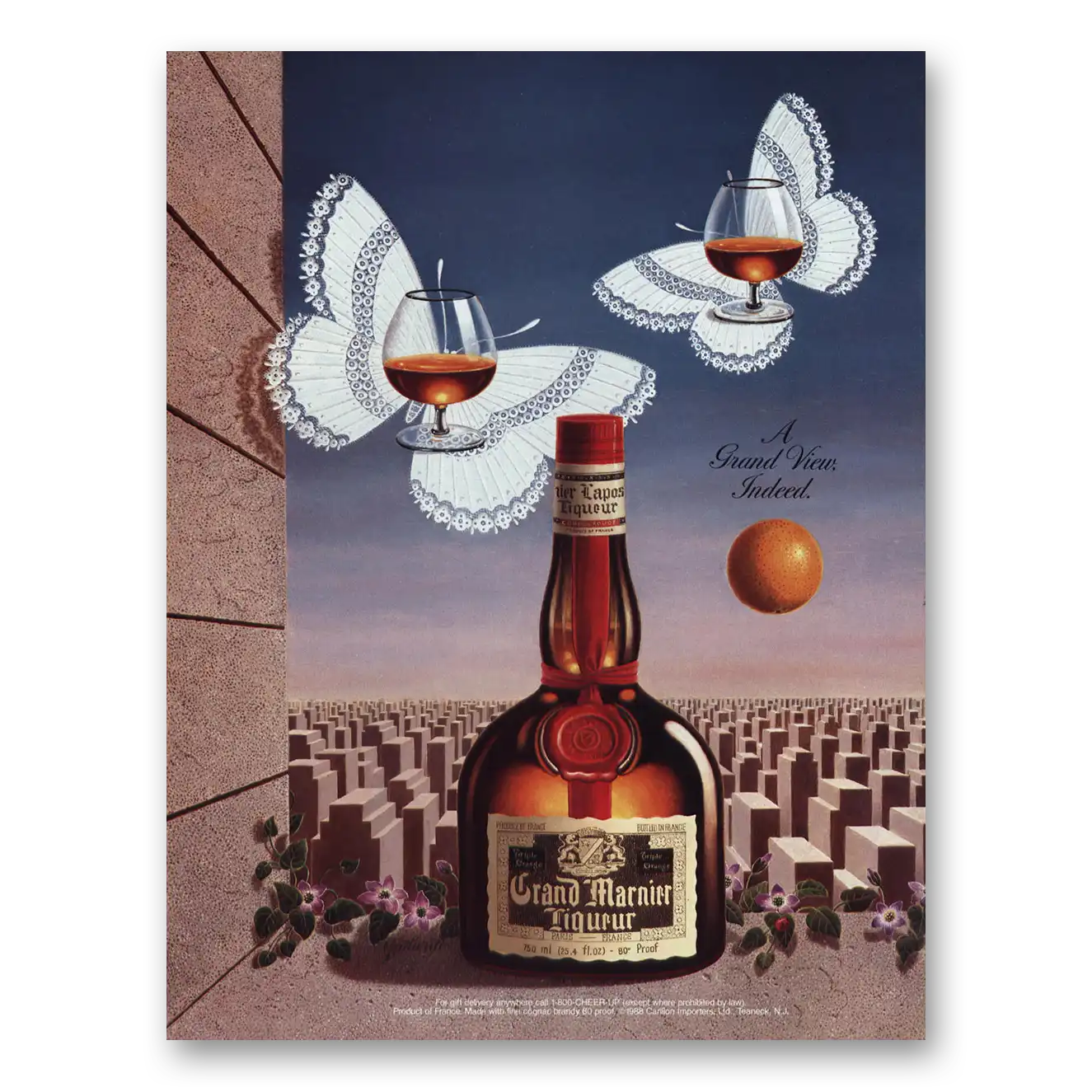 1989 Grand Marnier Grand View Indeed Butterflies Vintage Magazine Print Ad