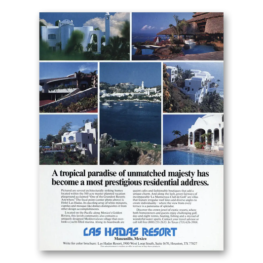 1989 Las Hadas Resort Tropical Paradise Manzanillo Mexico Vintage Magazine Print Ad