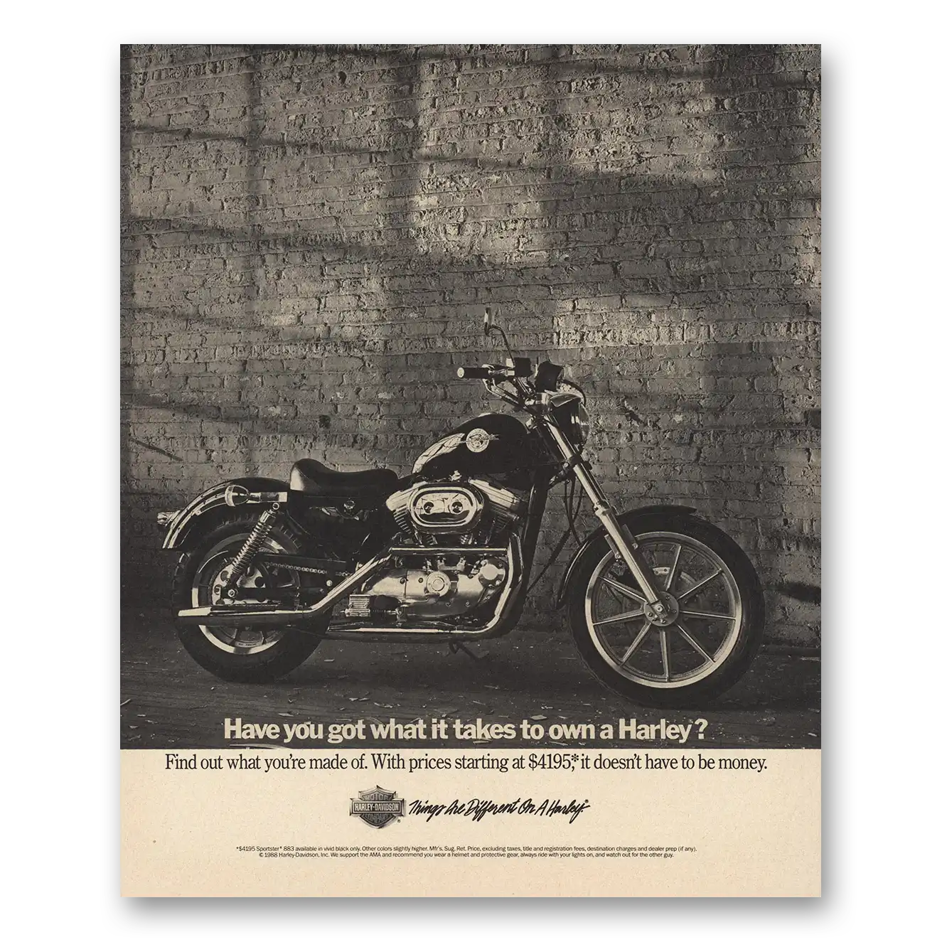 1989 Harley Davidson Have You Got What It Takes to Own a Harley Vintage Magazine Print Ad