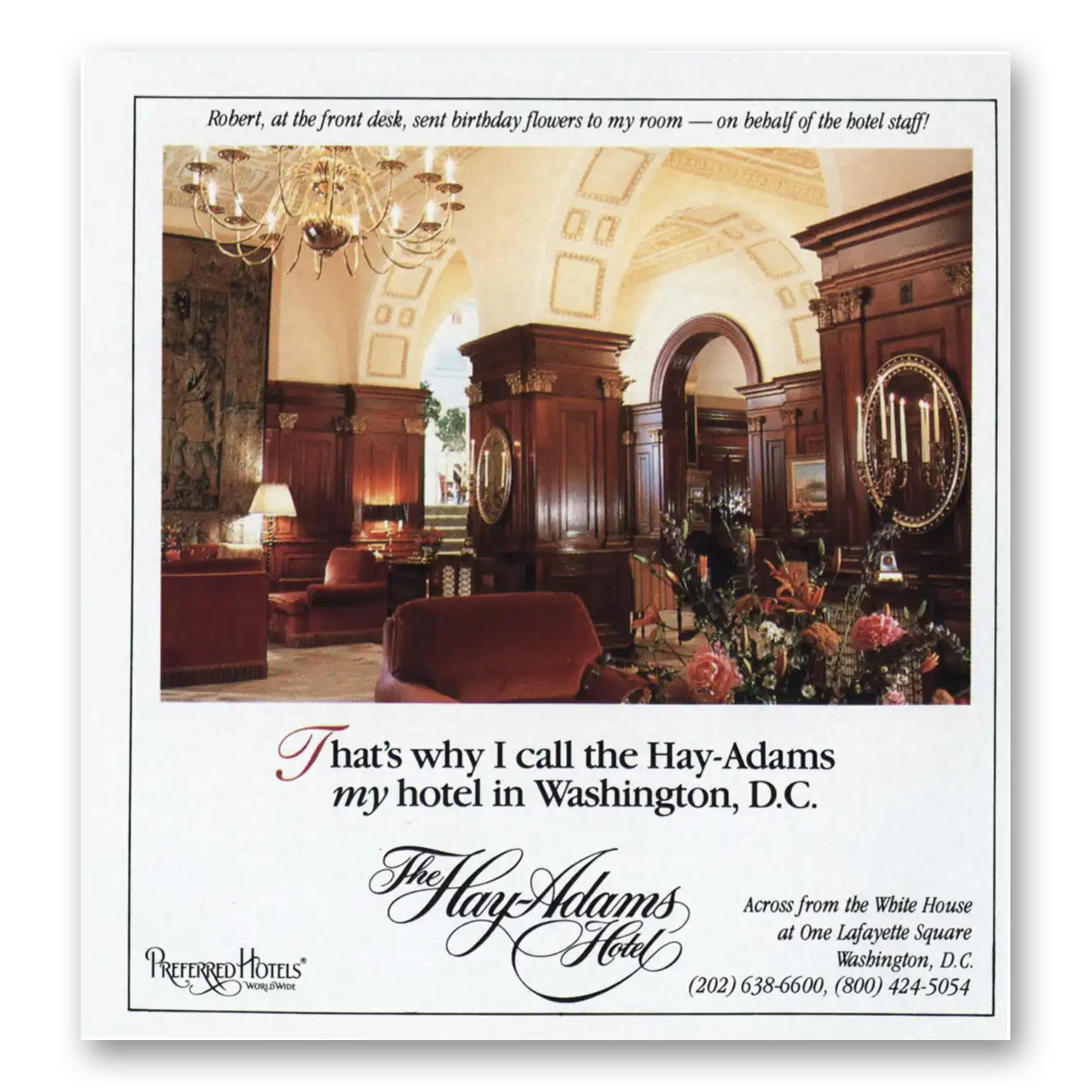 1989 Hay-Adams Hotel My Hotel in Washington DC Vintage Magazine Print Ad