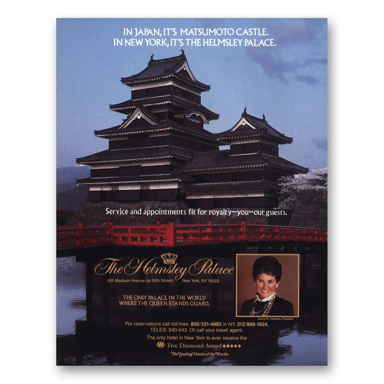 1989 Helmsley Palace Japan Matsumoto Castle Vintage Magazine Print Ad