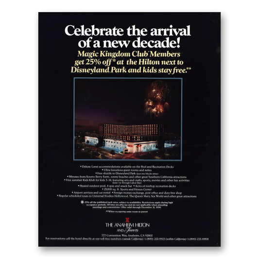 1989 Anaheim Hilton Celebrate Arrival of New Decade Vintage Magazine Print Ad