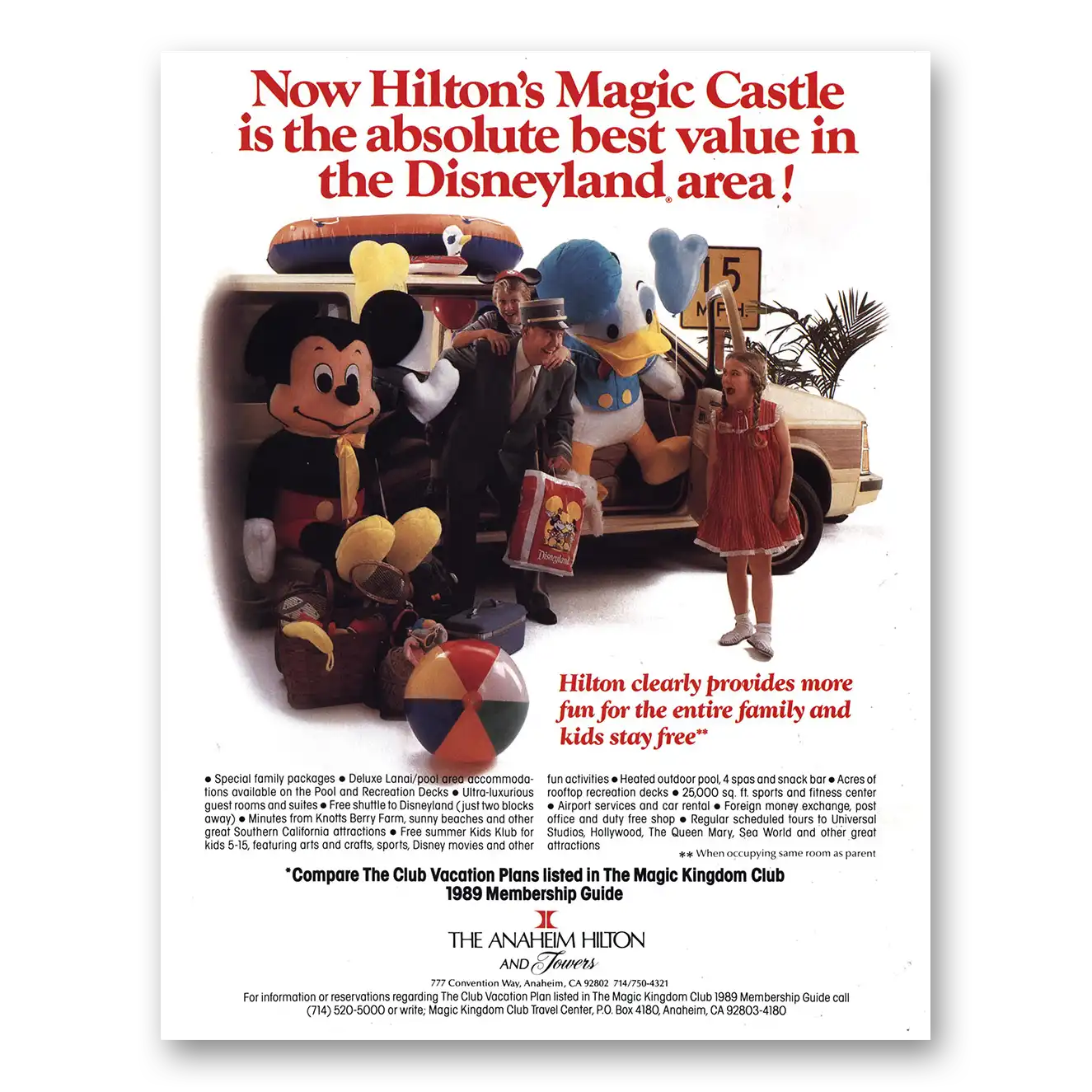 1989 Anaheim Hilton Magic Castle Disneyland Vintage Magazine Print Ad