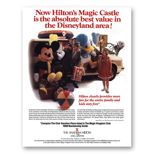 1989 Anaheim Hilton Magic Castle Disneyland Vintage Magazine Print Ad