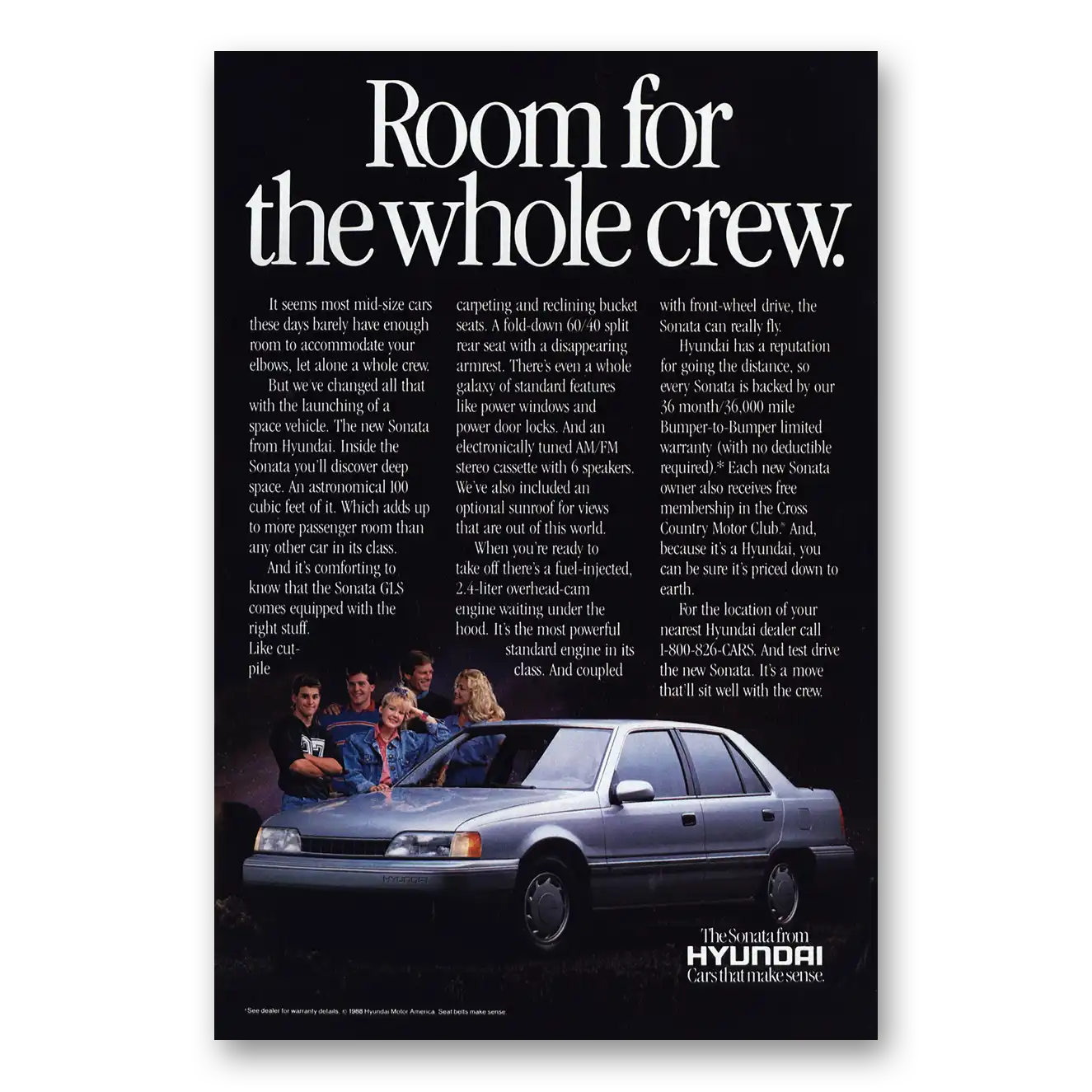 1989 Hyundai Sonata Room for the Whole Crew Vintage Magazine Print Ad