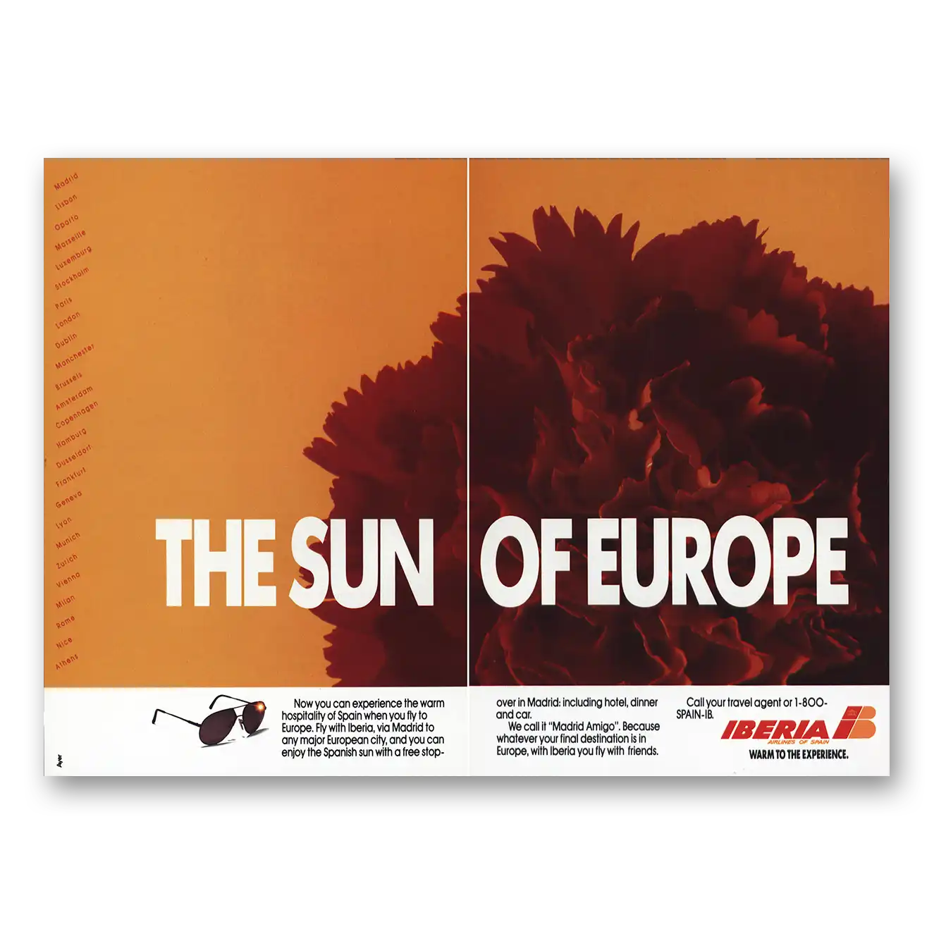 1989 Iberia Airlines Sun of Europe Vintage Magazine Print Ad