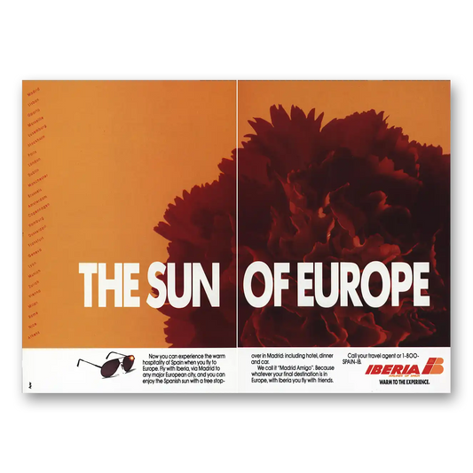 1989 Iberia Airlines Sun of Europe Vintage Magazine Print Ad