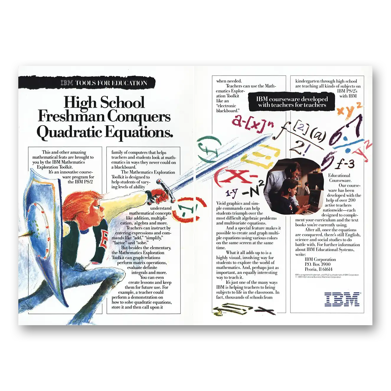 1989 IBM Computers High School Freshman Conquers Quadratic Equations Vintage Magazine Print Ad